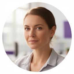 Portrait of Ada Frost in a bright office setting with a calm, focused expression