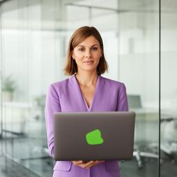 Portrait of Priya Menon standing in a glass-walled meeting room with a laptop