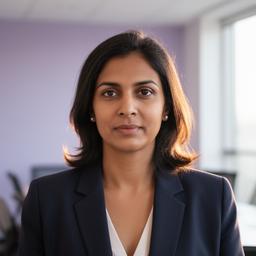 Portrait of Mirilin Mookerjee in a professional meeting room with soft window light